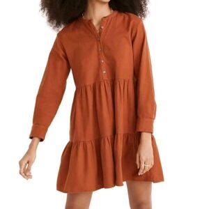 Madewell Burnt Orange Cynthia Placket Tiered‎ Mini Dress Size 1X New
